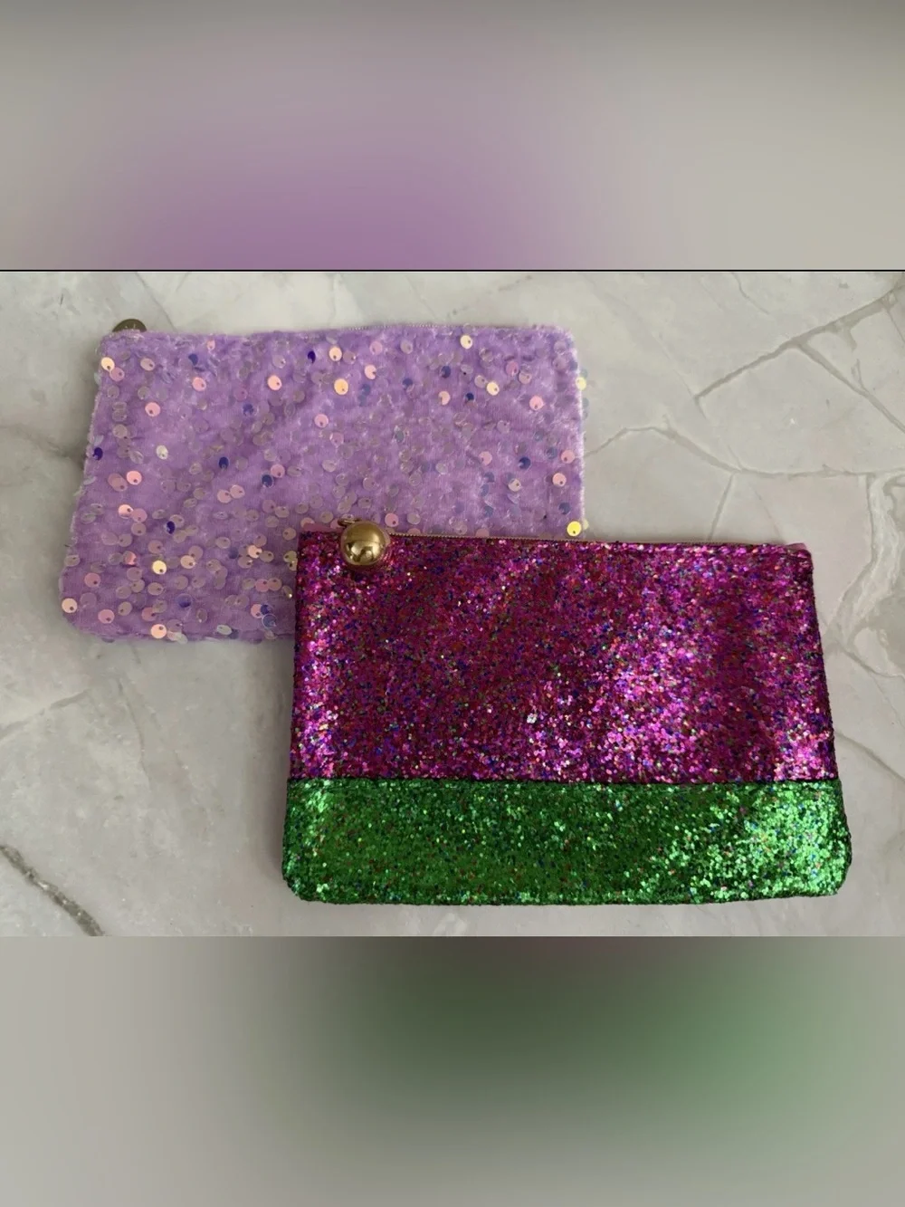 Ipsy Glam Makeup Bags Glitter Iridescent Sequin Purple 7.5x5 Bags Only - 2 PACK